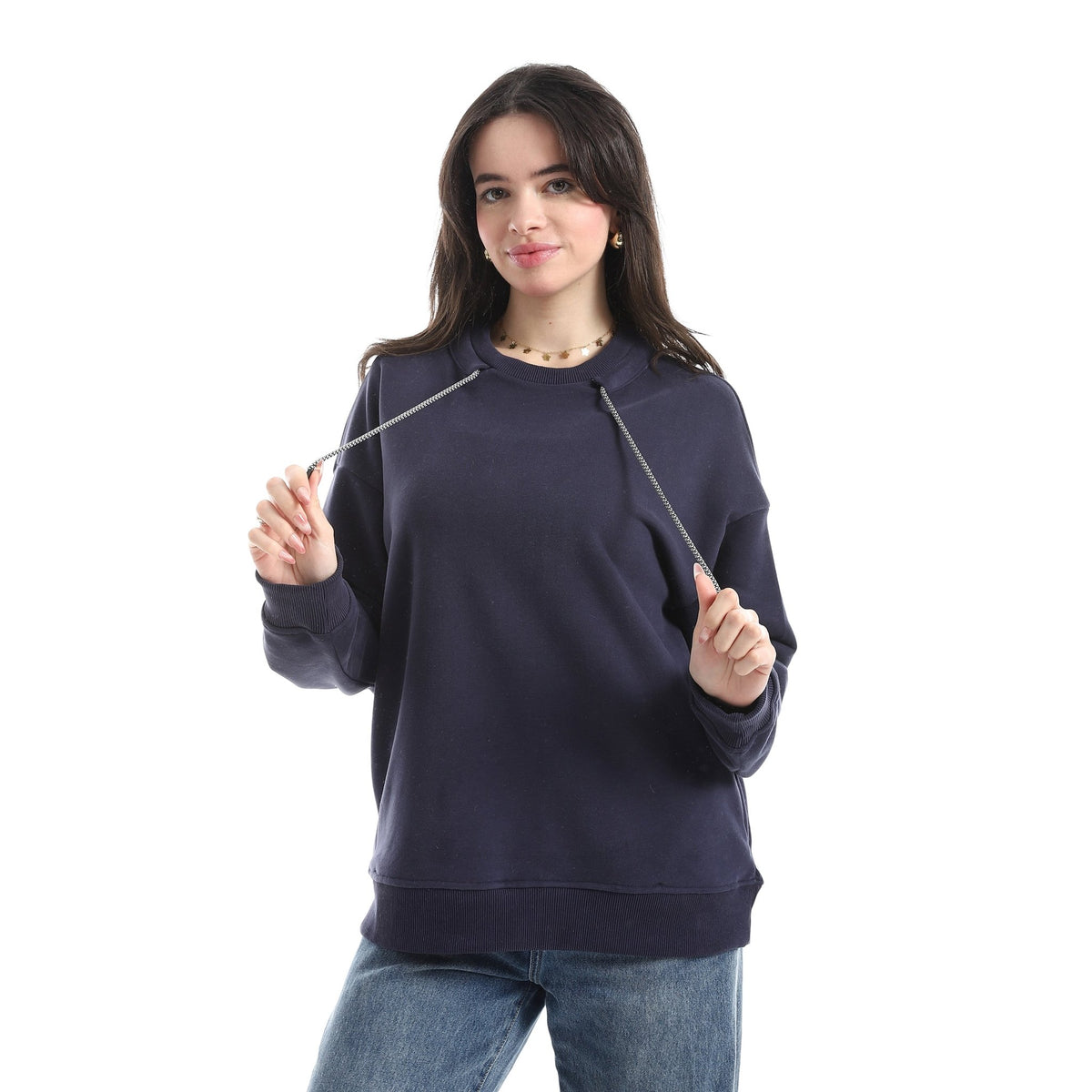 Women's Regular Fit Crew Neck Thick Basic Sweatshirt - Red Cotton