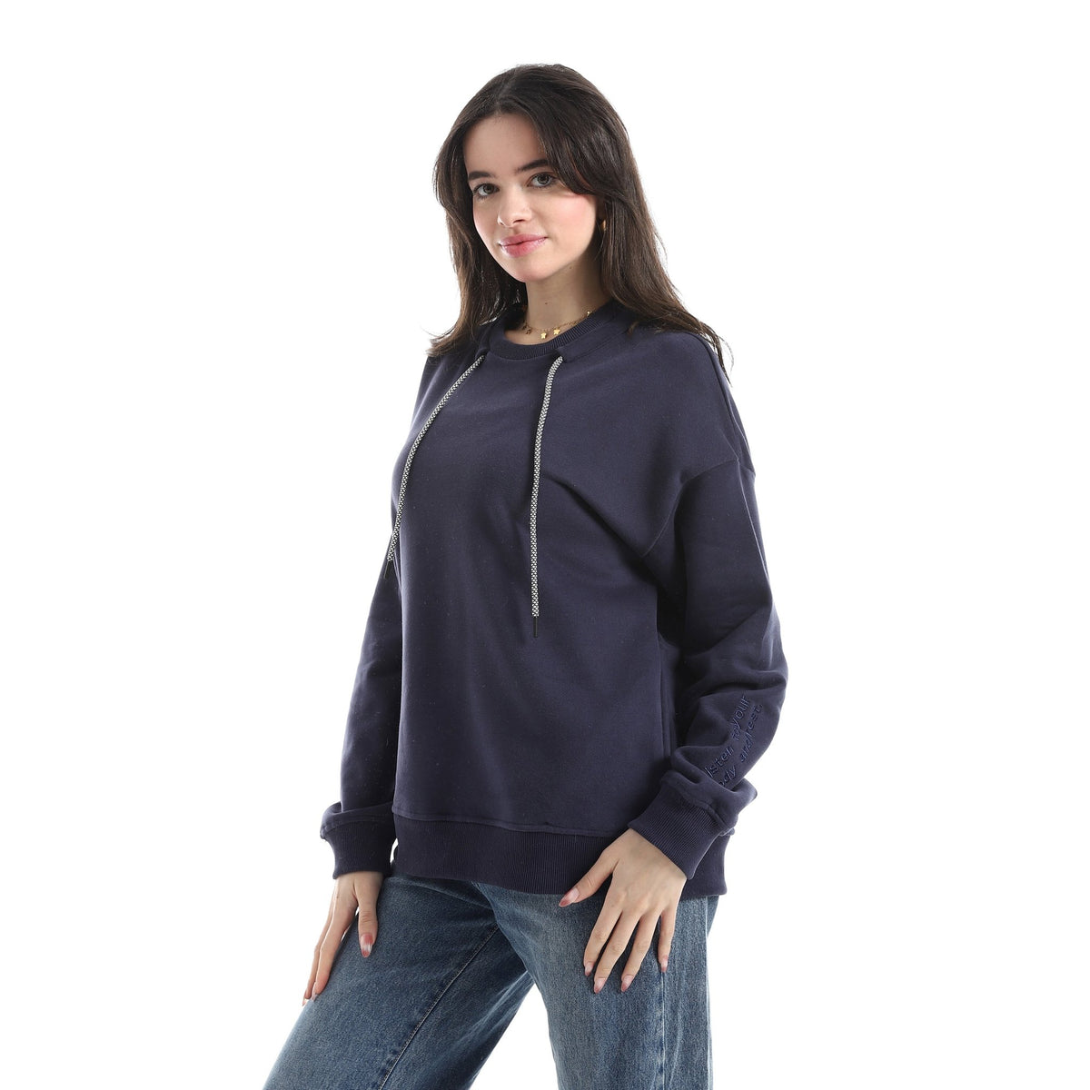 Women's Regular Fit Crew Neck Thick Basic Sweatshirt - Red Cotton
