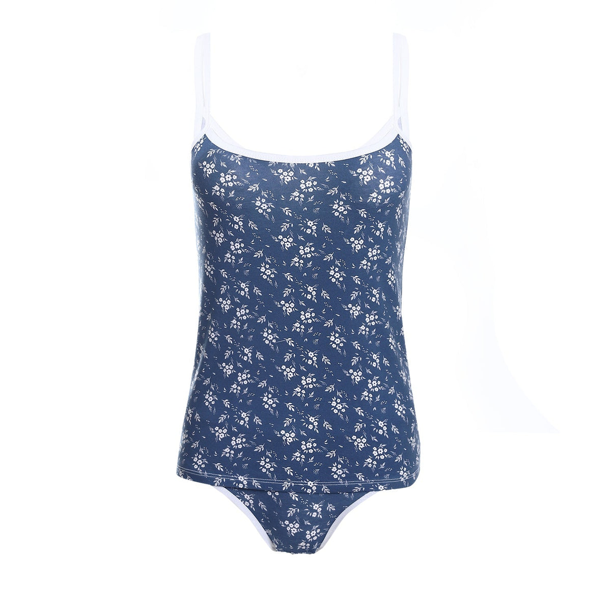 Women's Set Printed Strap - Top and Panty - Navy - Red Cotton