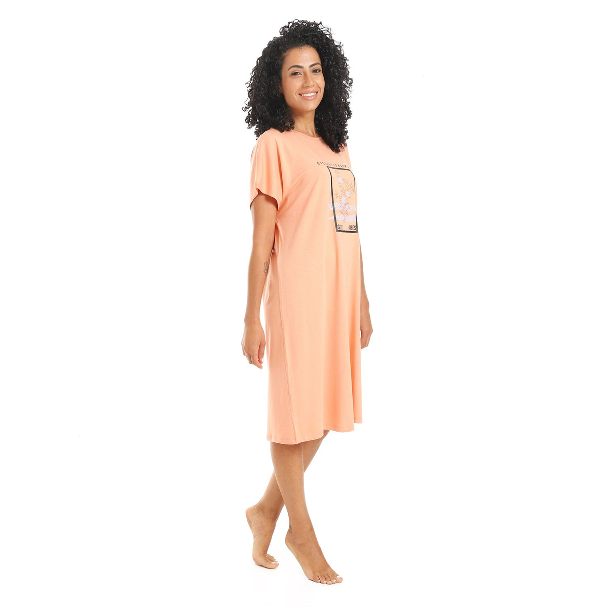 Women's Short Sleeve Cotton Nightgown, Casual & Chic Sleepwear - Red Cotton