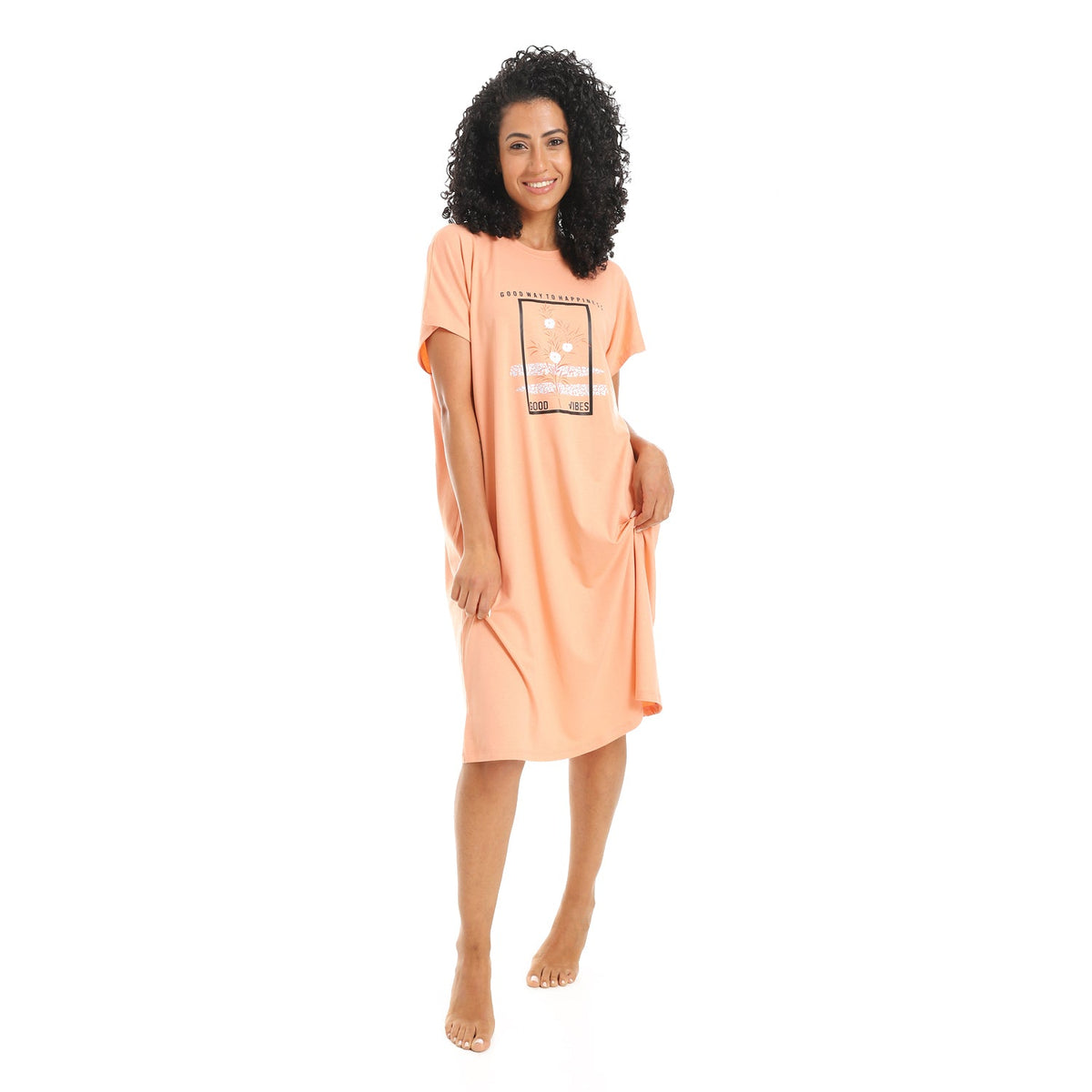 Women's Short Sleeve Cotton Nightgown, Casual & Chic Sleepwear - Red Cotton