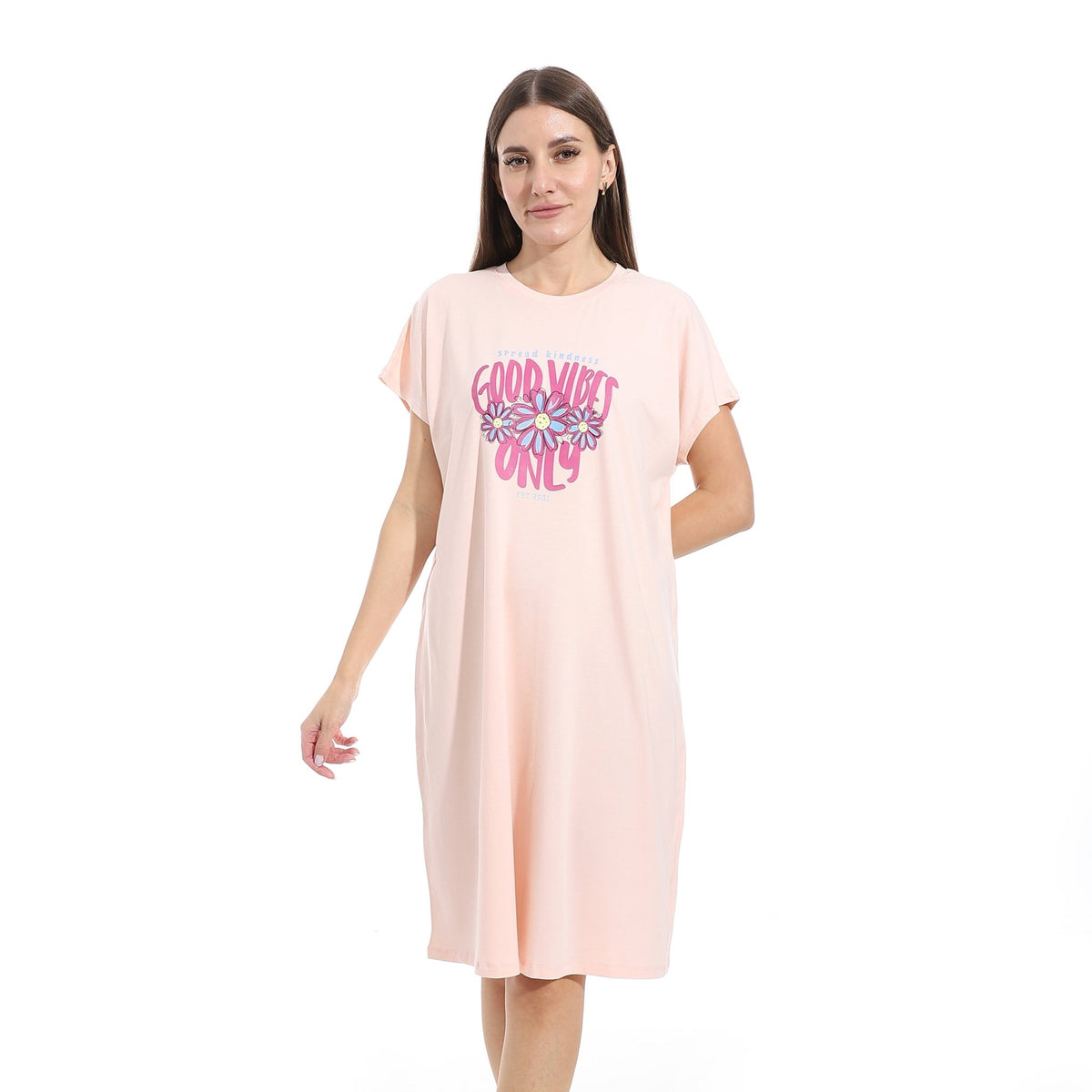 Women's Short Sleeve Cotton Nightgown, Casual & Chic Sleepwear - Simon - Red Cotton