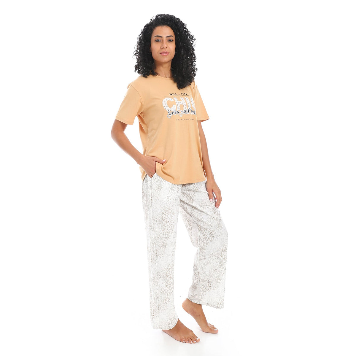 Women's Summer Pajama - Beige - Red Cotton