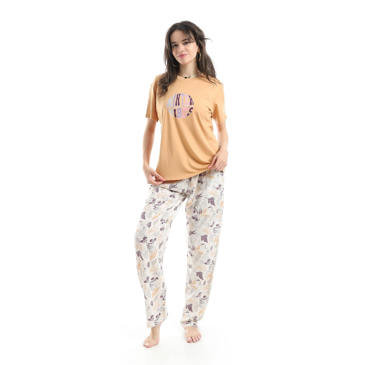 Women's Summer Pajama Floral Pants - Cafe - Red Cotton