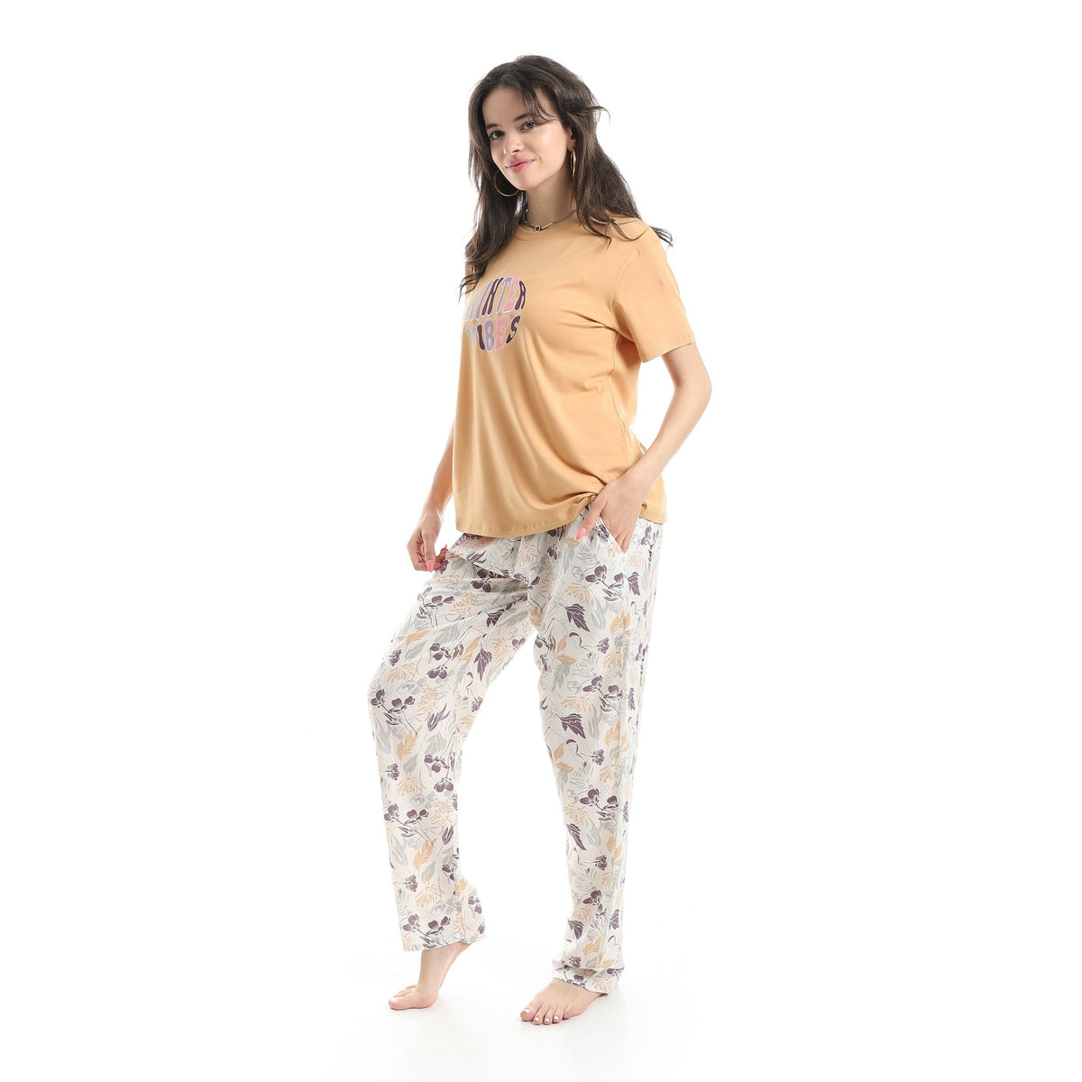 Women's Summer Pajama Floral Pants - Cafe - Red Cotton