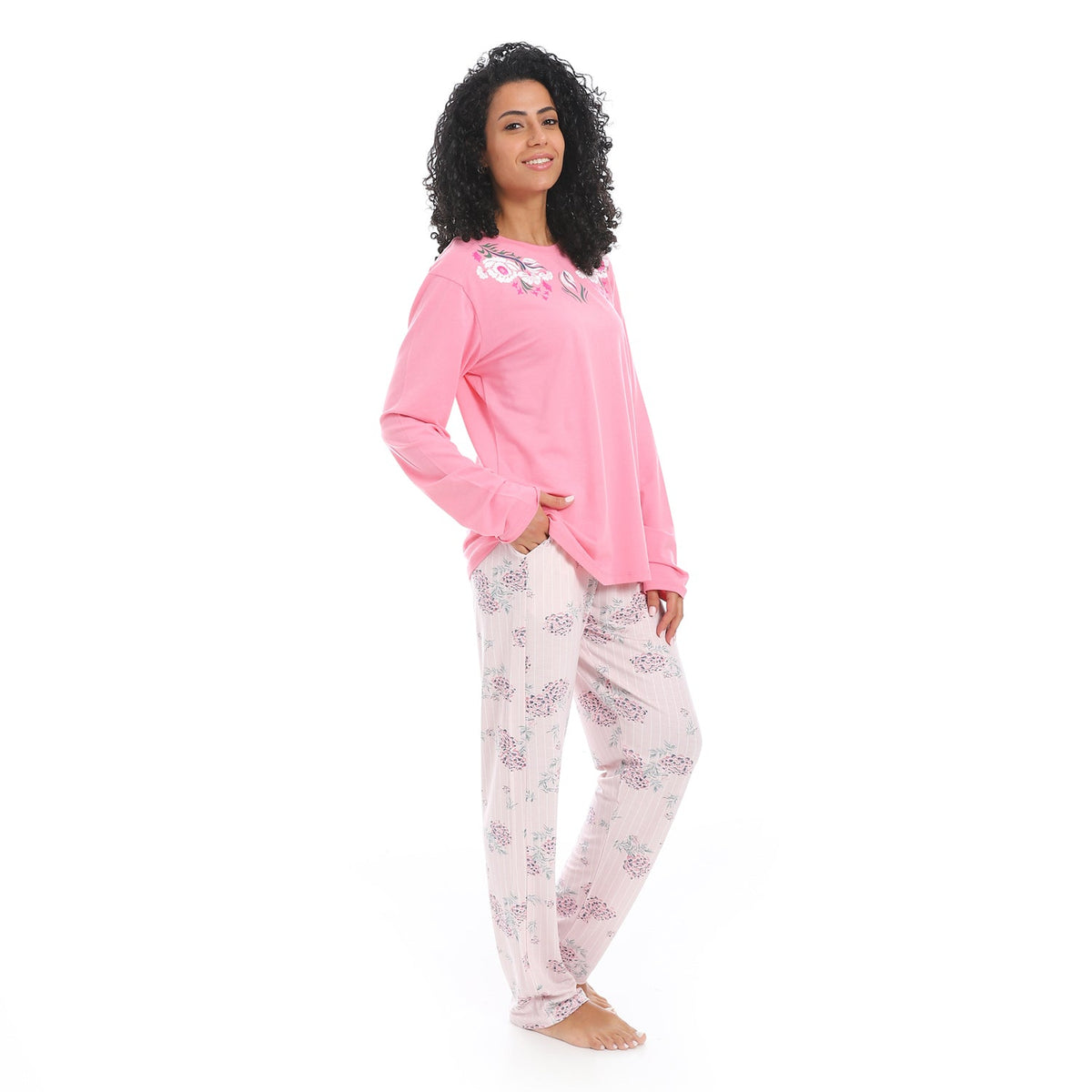 Women's Summer Pajama - Floral Pants - Rose - Red Cotton