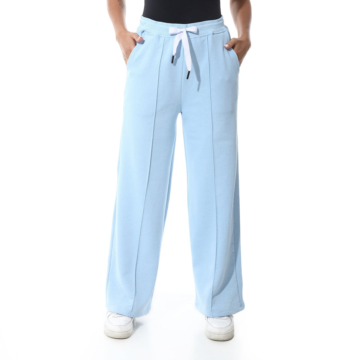 Women's Summer Wide Leg Trousers - Blue - Red Cotton