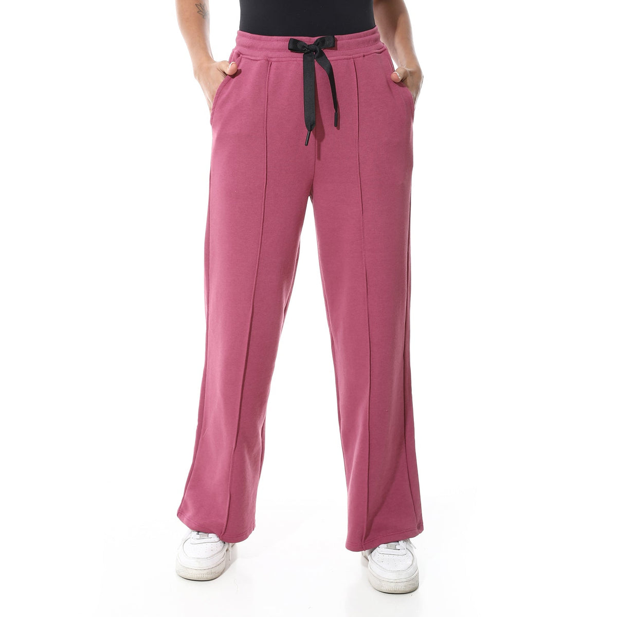 Women's Summer Wide Leg Trousers - Burgundy - Red Cotton