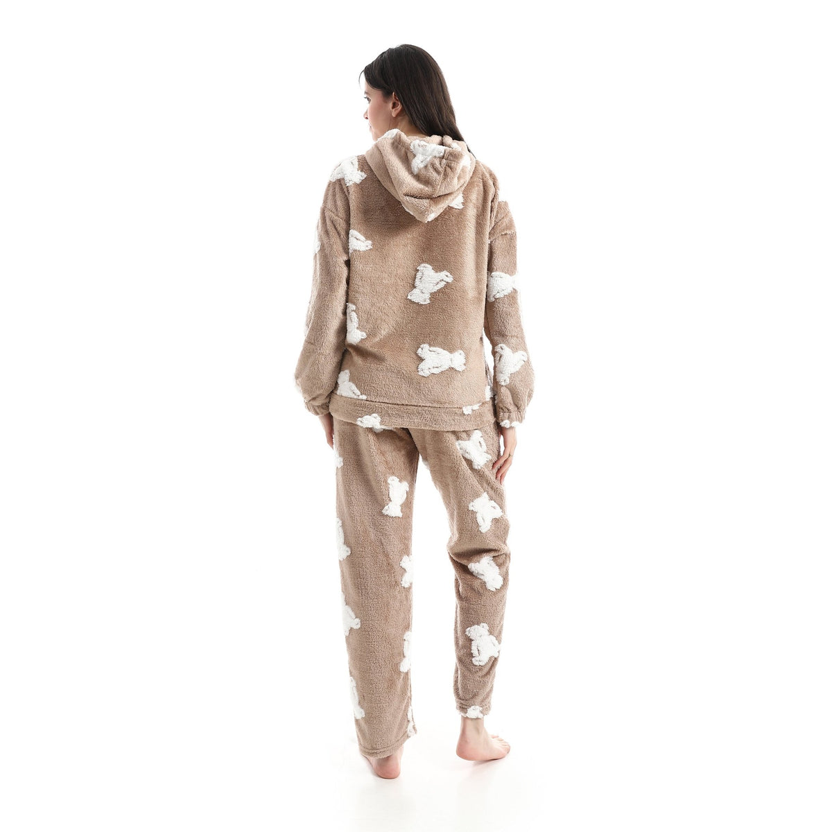 Women’s Ultra-Soft Plush Hoodie Pajama Set – Cozy Bear Print Loungewear - Red Cotton