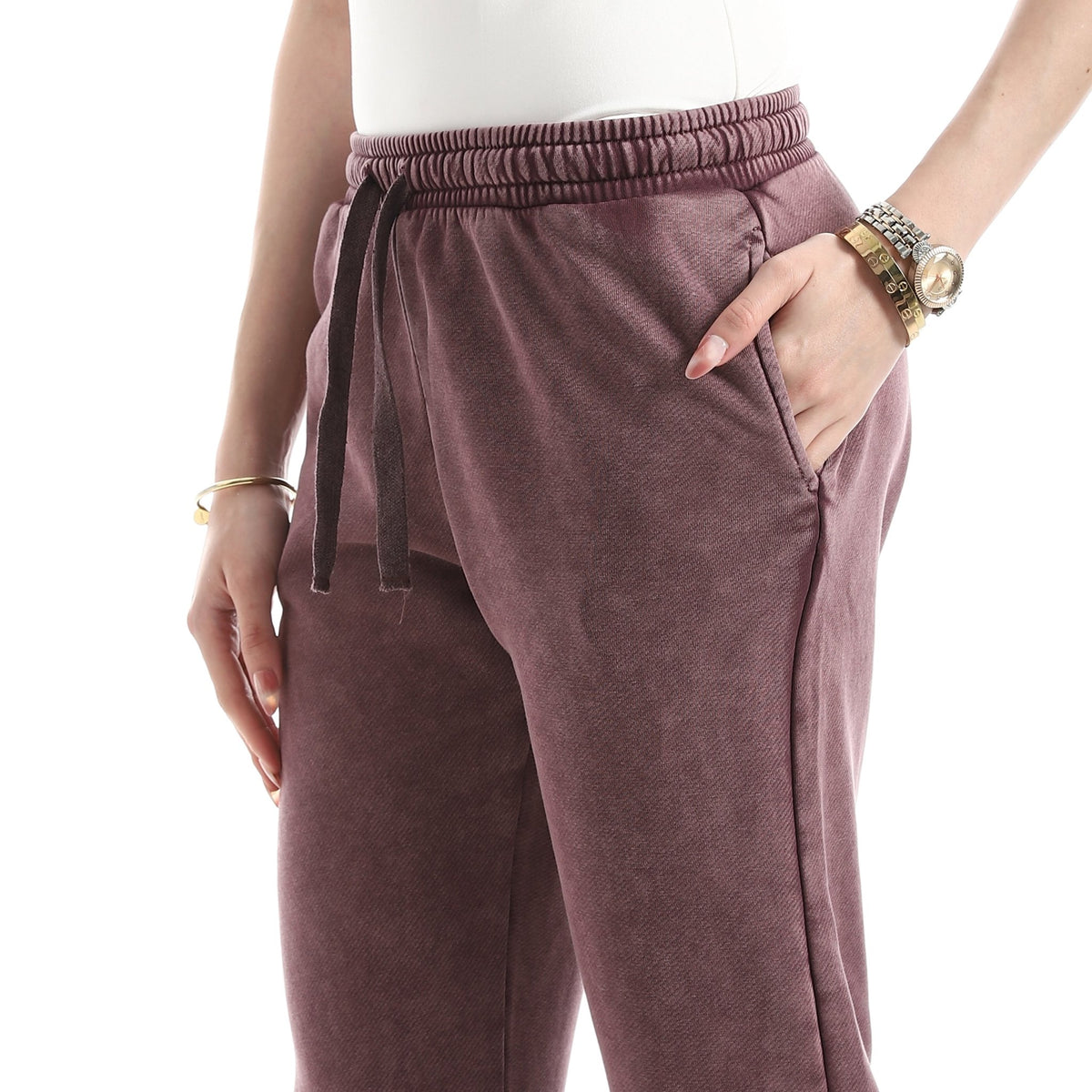 Women's Vintage-Wash High-Rise Flare Pants - Red Cotton