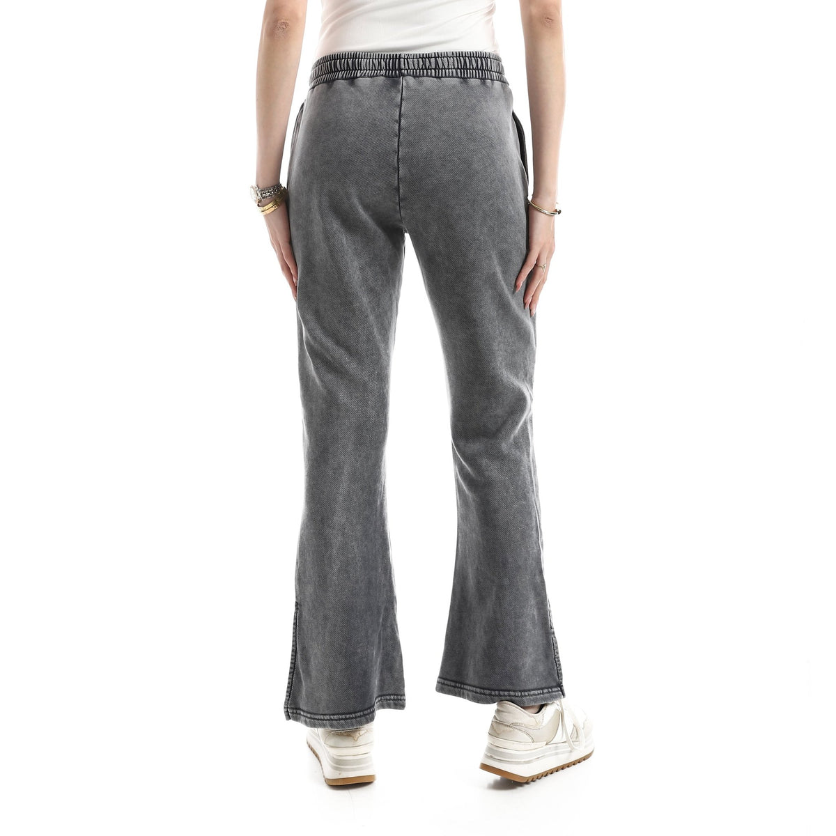Women's Vintage-Wash High-Rise Flare Pants - Red Cotton