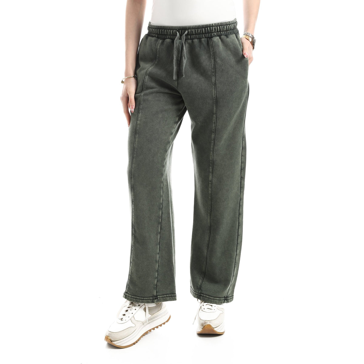Women's Vintage-Wash High-Rise Straight-Leg Sweatpants - Red Cotton