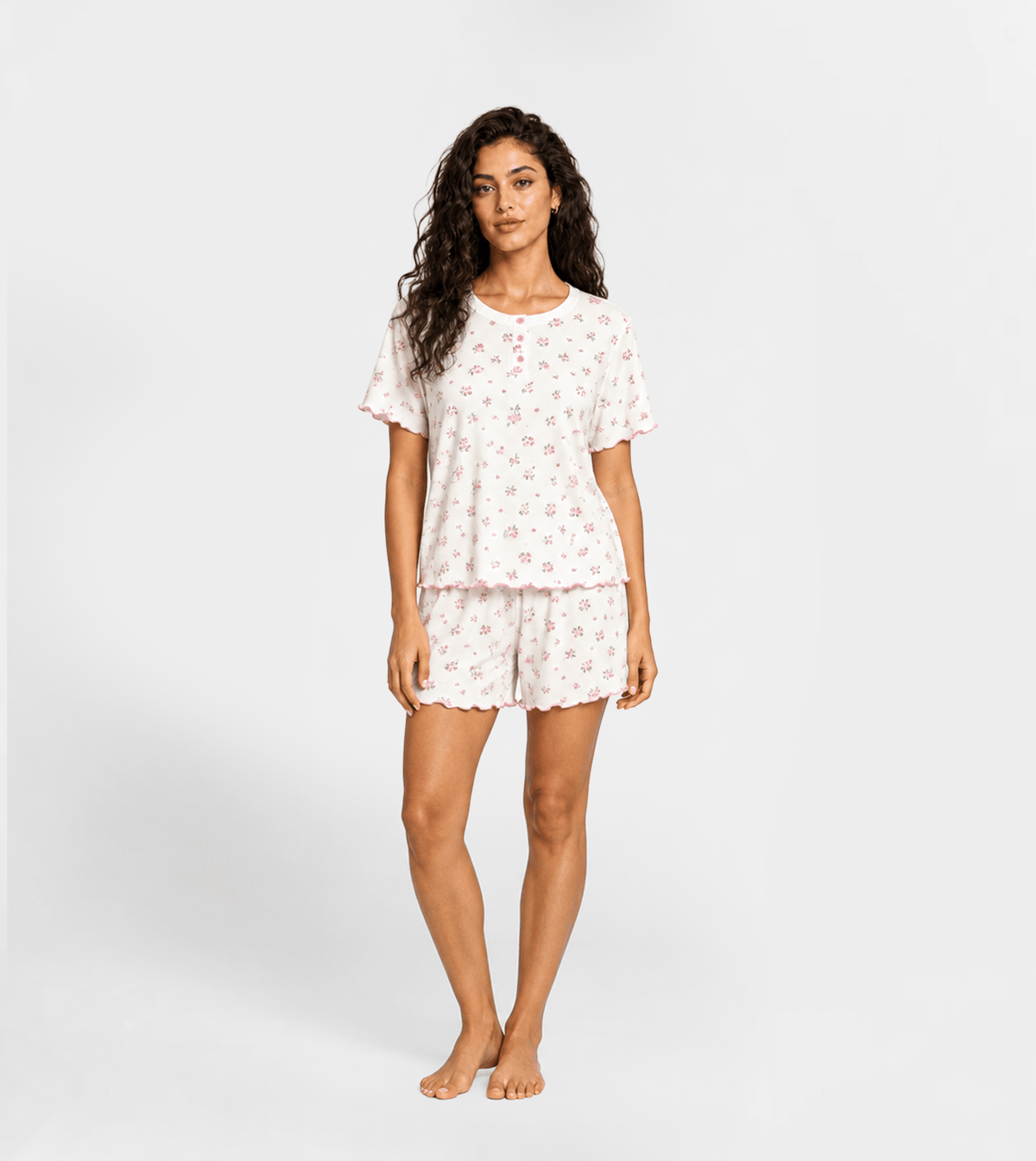 Women’s White & Pink Shorts Pajama Set - Red Cotton
