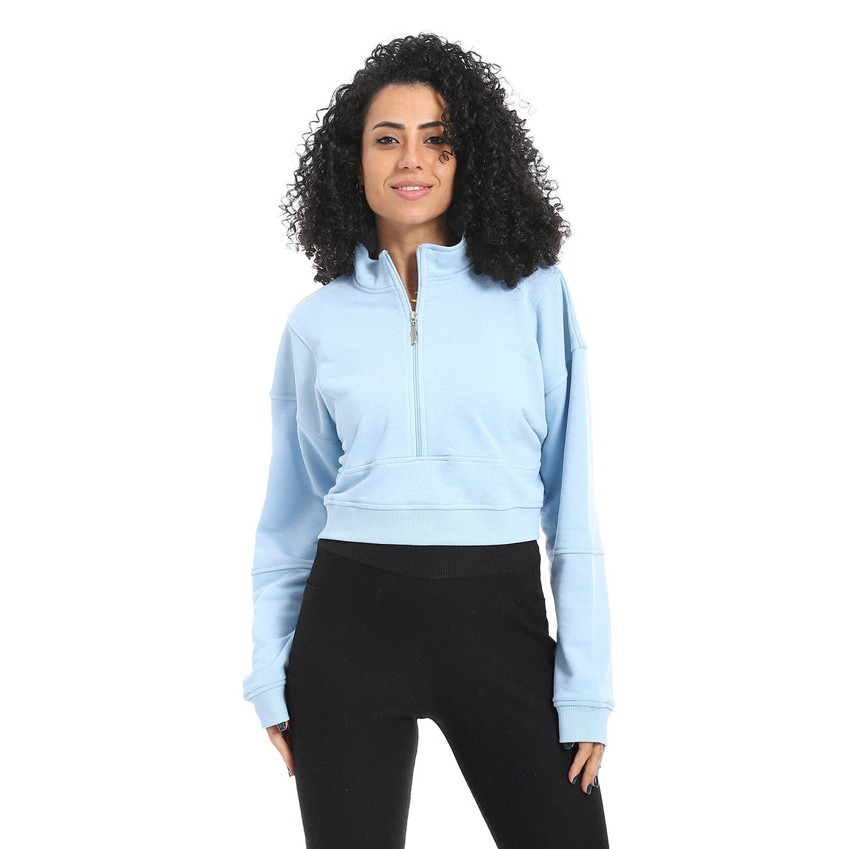 Women's Winter Quarter Zipper Sweatshirt -Blue - Red Cotton