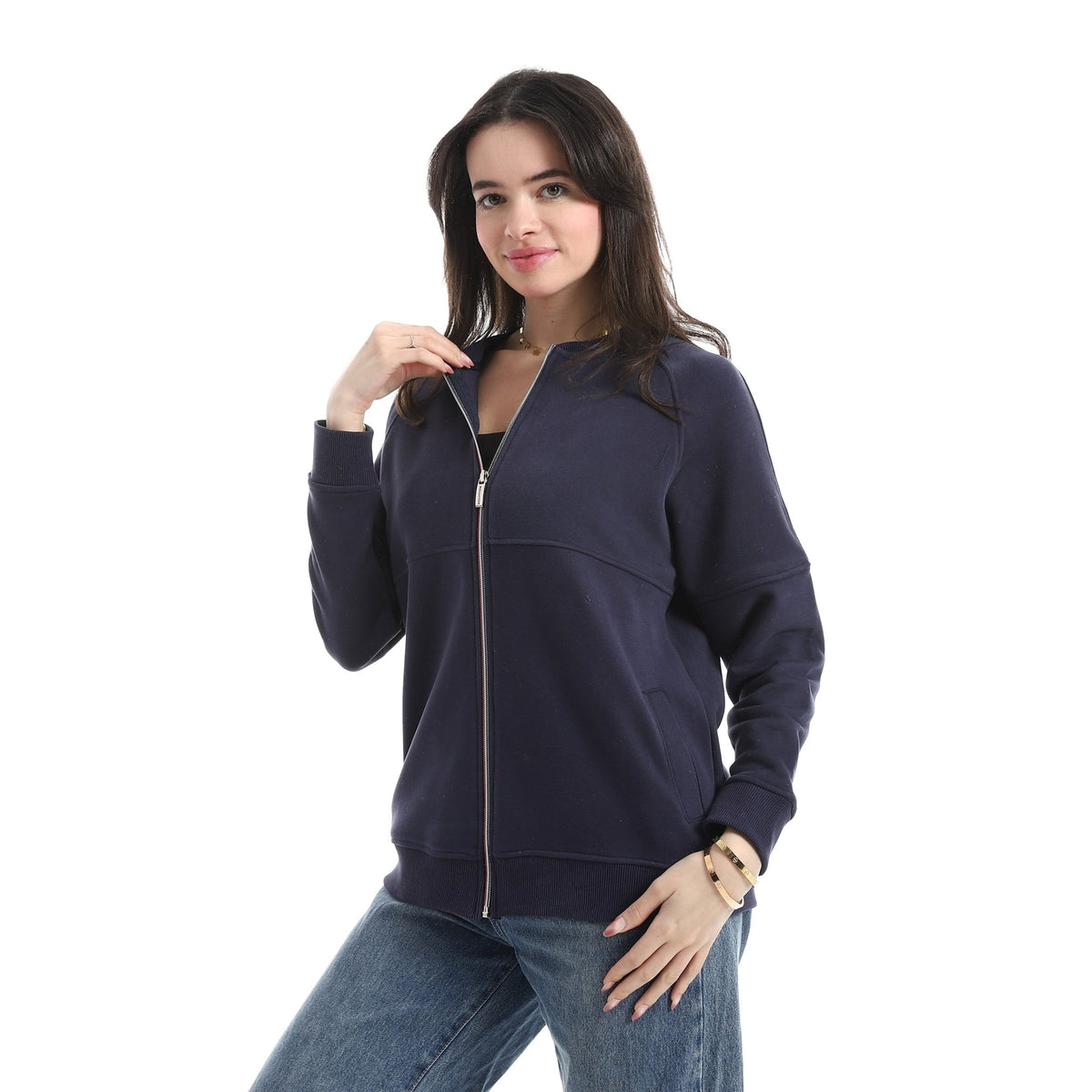 Women’s Zip-Up Sweatshirt – Casual Long Sleeve Jacket with Front Zipper - Red Cotton