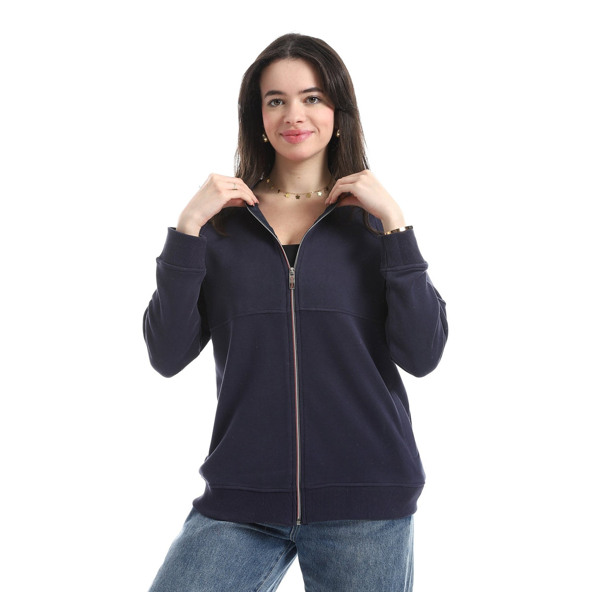 Women’s Zip-Up Sweatshirt – Casual Long Sleeve Jacket with Front Zipper - Red Cotton