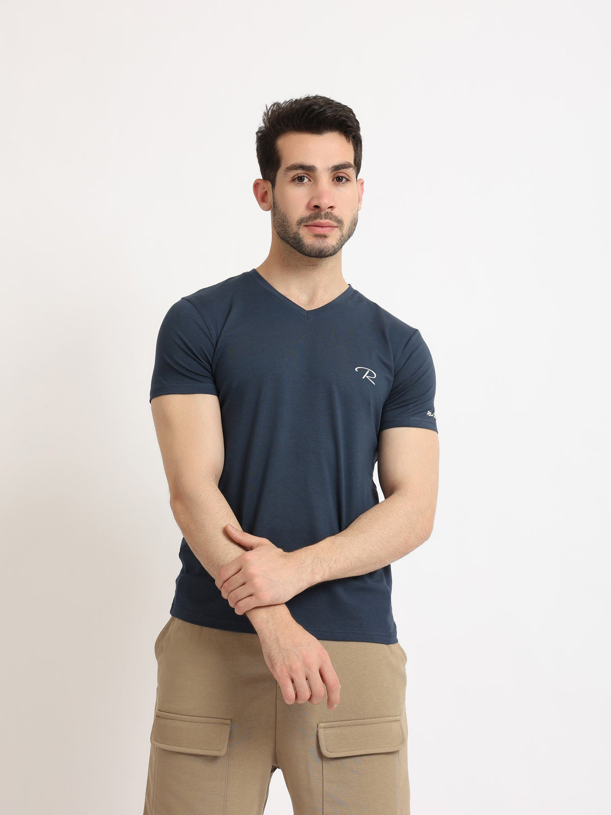 Undershirt for men, short sleeves, from Red Cotton-Navy