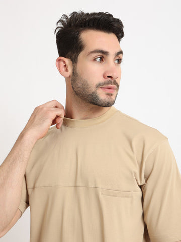 Red Cotton  Oversize T-shirt for Men-Cafe