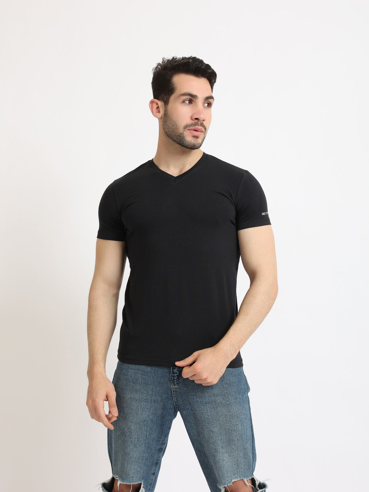 Undershirt for men, short sleeves, Regural fit from Red Cotton-Black