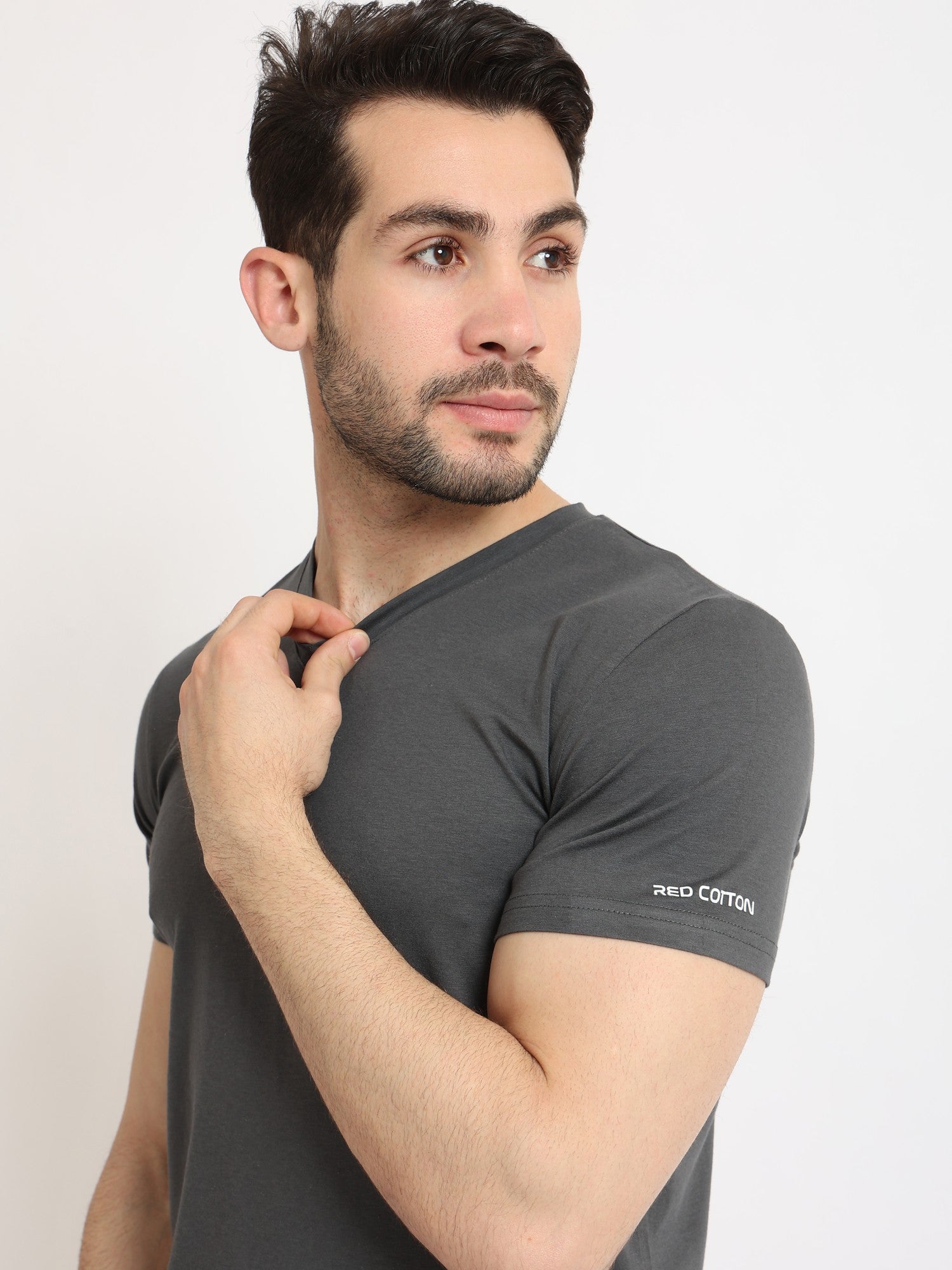Undershirt for men, short sleeves, from Red Cotton-Grey
