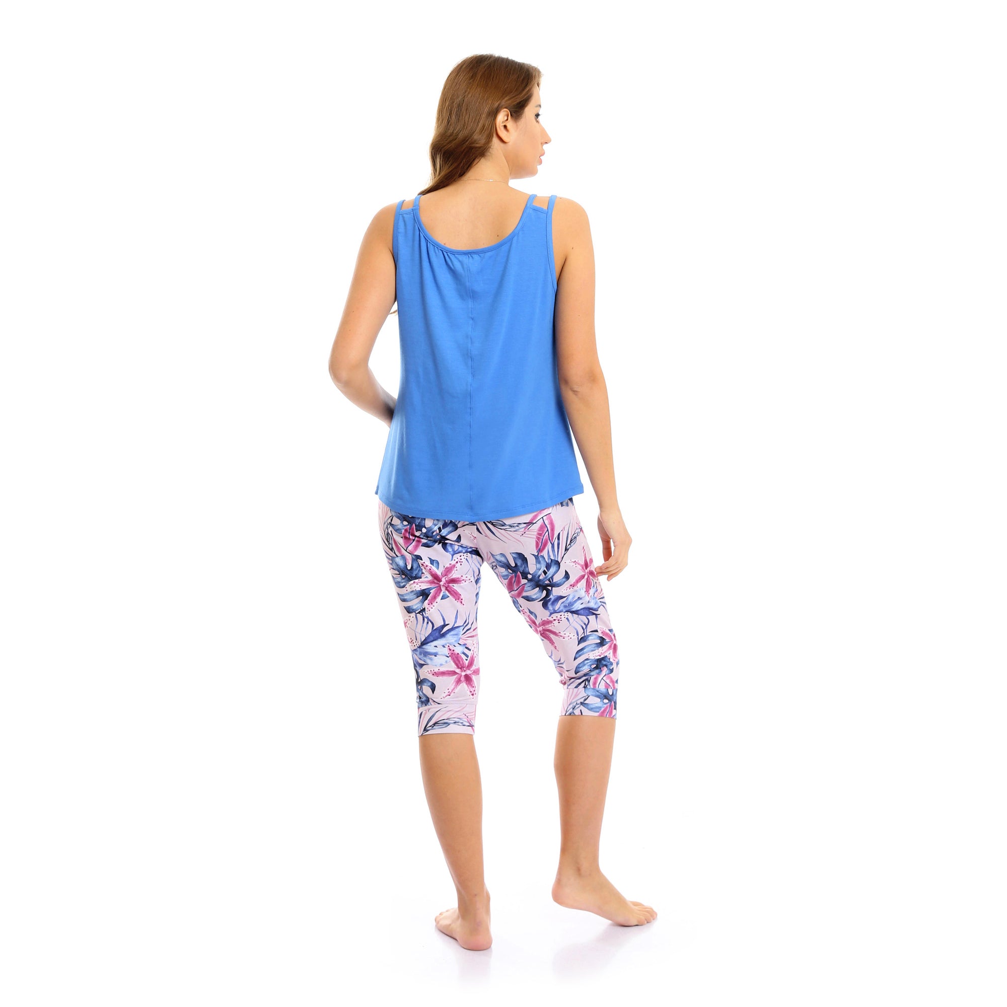 Red Cotton Women's Capri Pajama Set - Blue