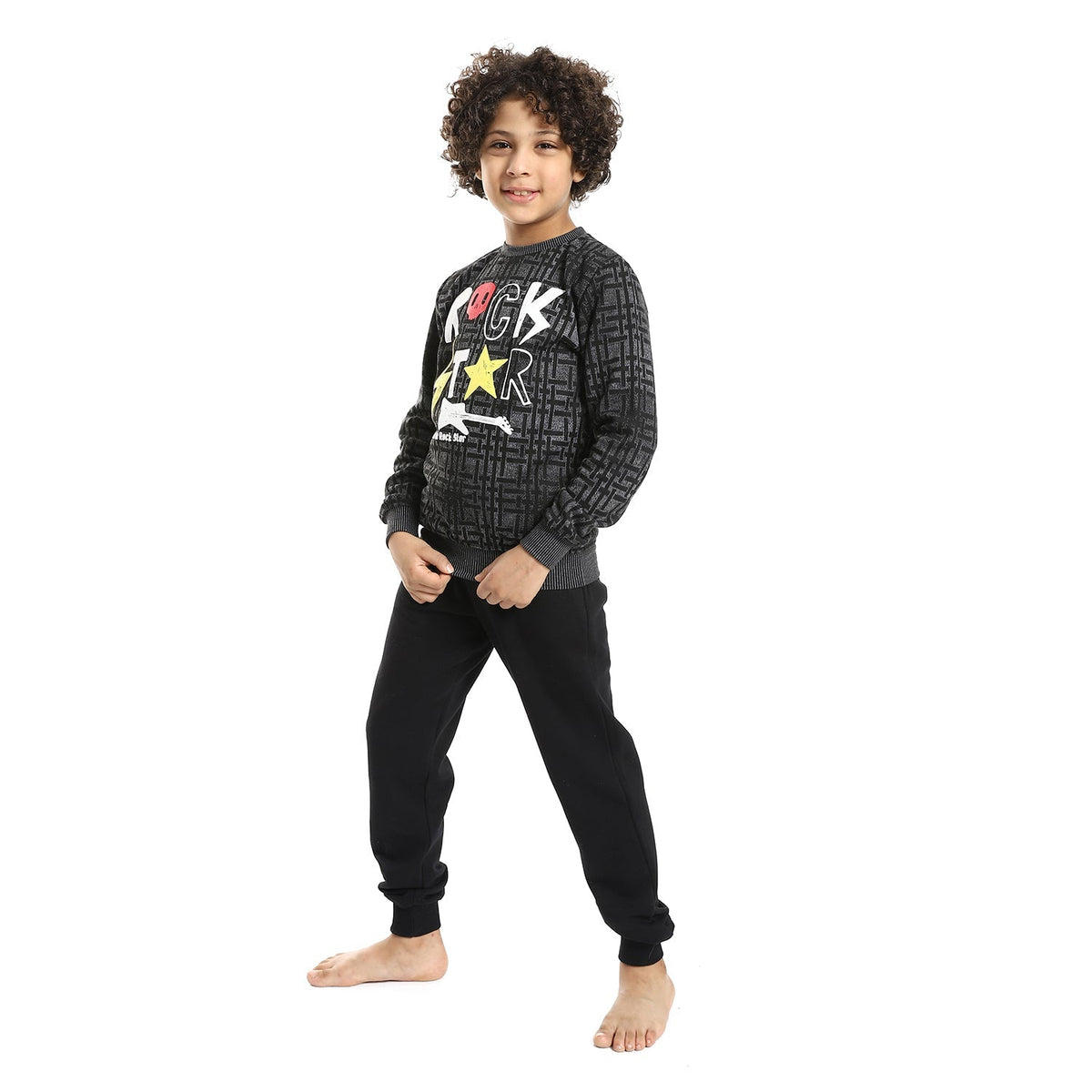 Boys' Winter Pajamas - Black - Red Cotton